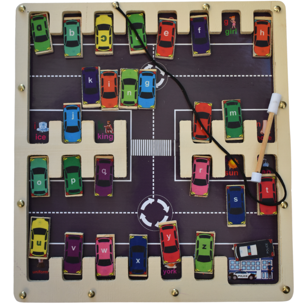 Magnetic wooden alphabet maze toy for kids to learn letters interactively by Kiy toys