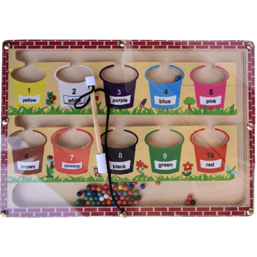 Magnetic wooden buckets maze toy for kids to learn colours by Kiy toys